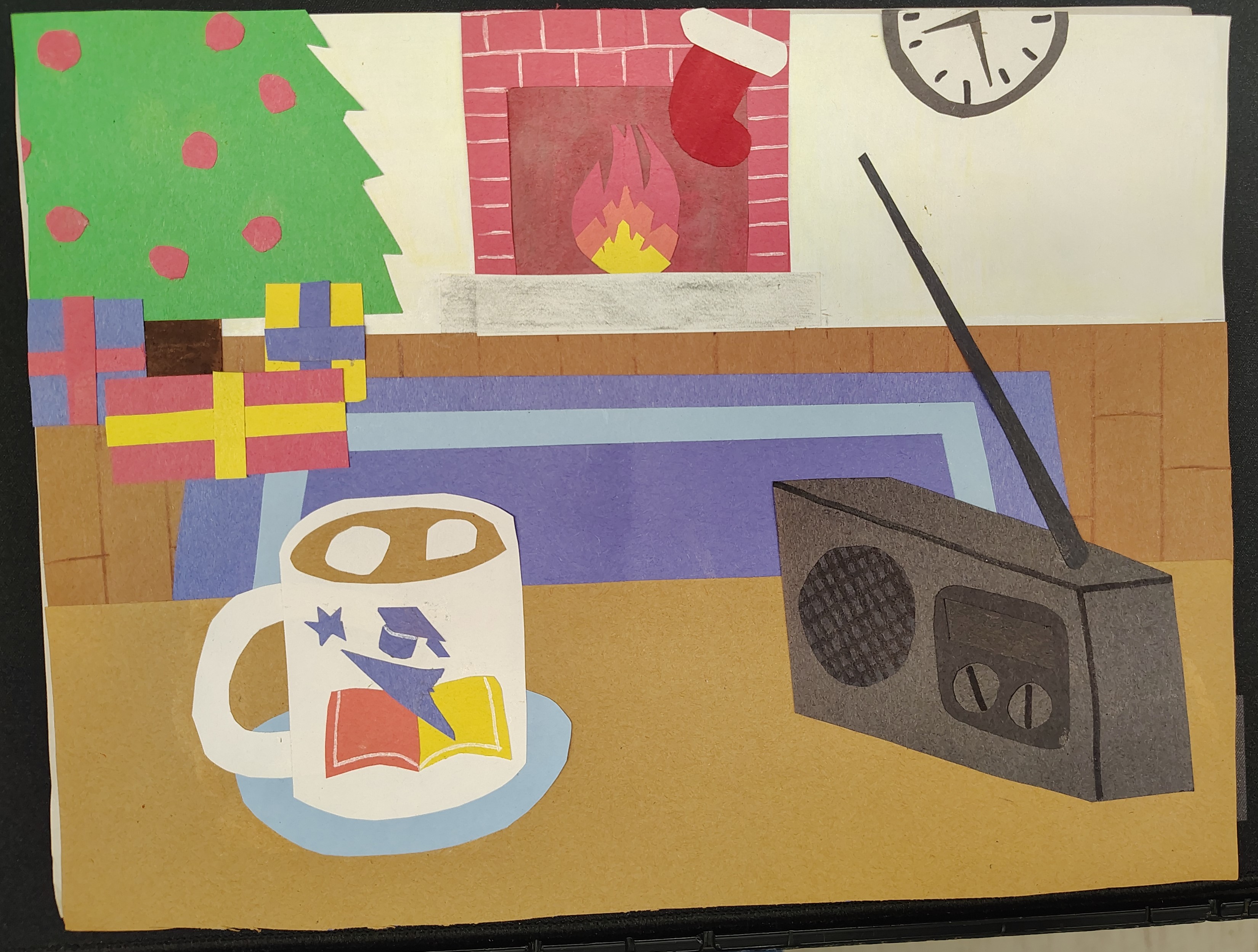 A collage of a living room during Christmas.