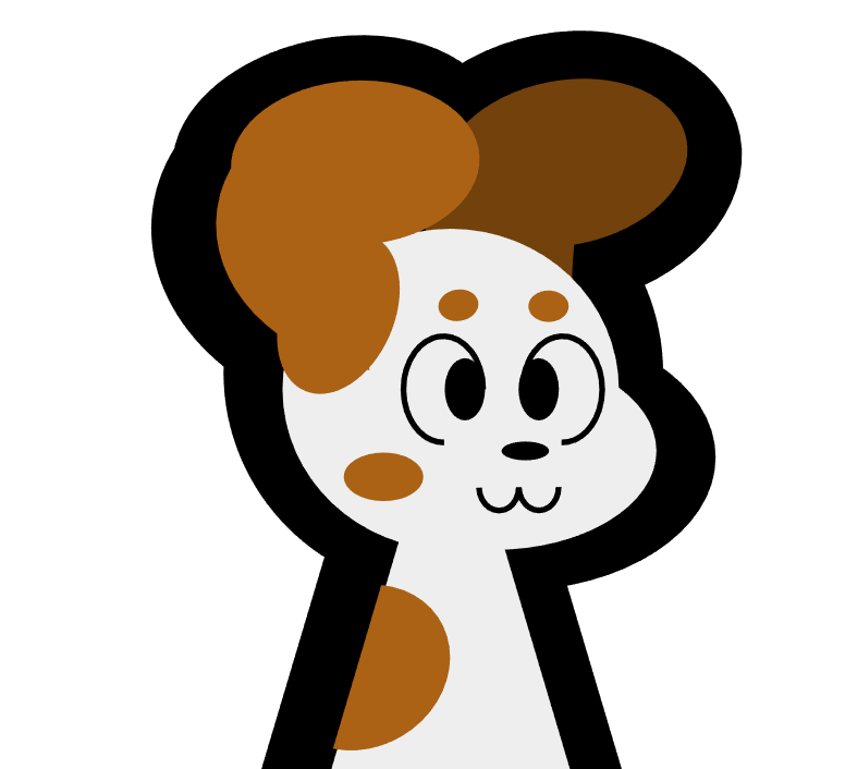 A foxhound looking dog. White with brown spots with big ears.